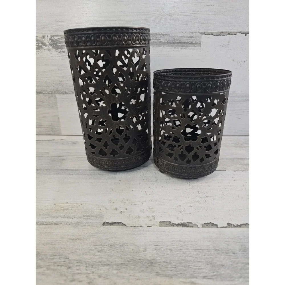 Southern Living at HOME Metal Filigree Candle Holder Set 2 Bronze